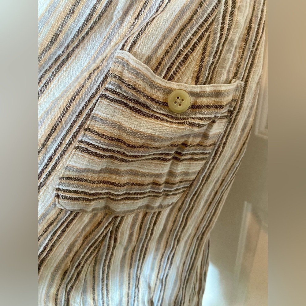 Indigo Rein Midi Dress Linen Brown Beige Stripe Halter V Neck Boho Size Small - Picture 3 of 6